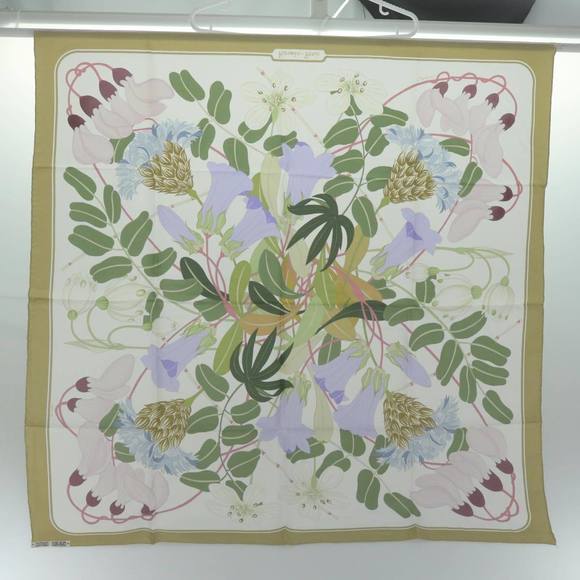 HERMES Carre 90 Flora Graeca Scarf Silk Beige Multicolor Auth am5676 - Picture 14 of 15